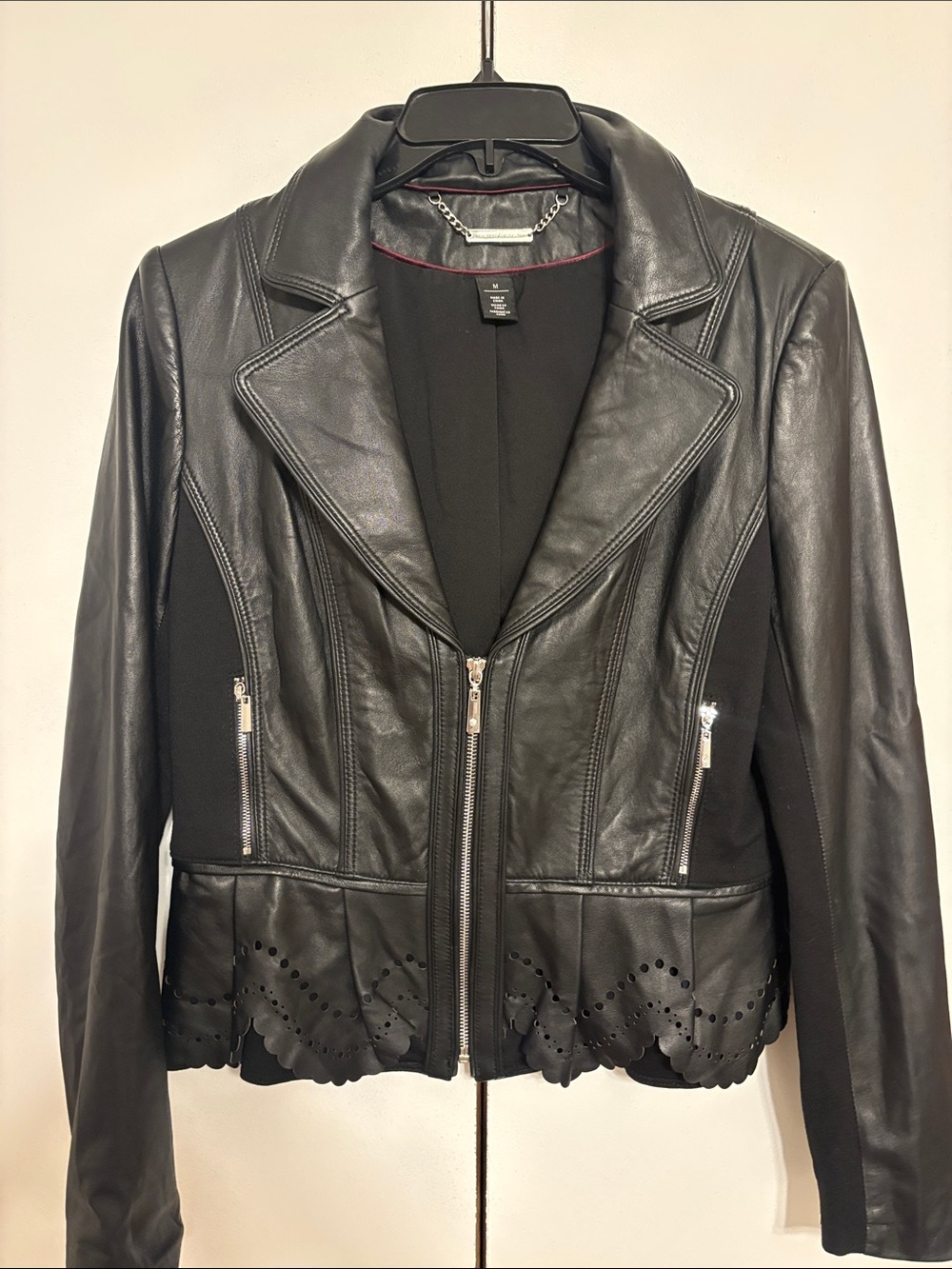 White House Black Market Black Perforated Hem Leather Jacket
